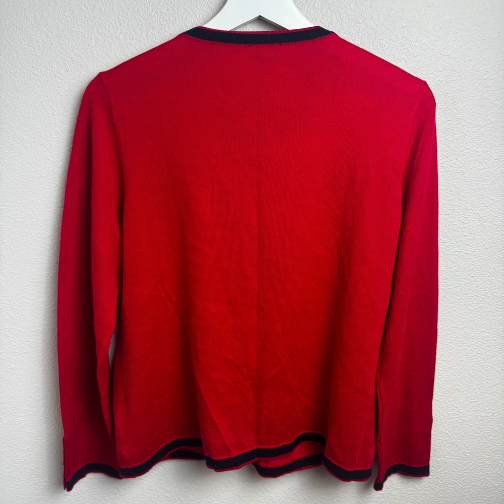 Talbots Charm Cardigan Sweater LP Red Pearl Button Bow Detail Cashmere Blend - Picture 6 of 8